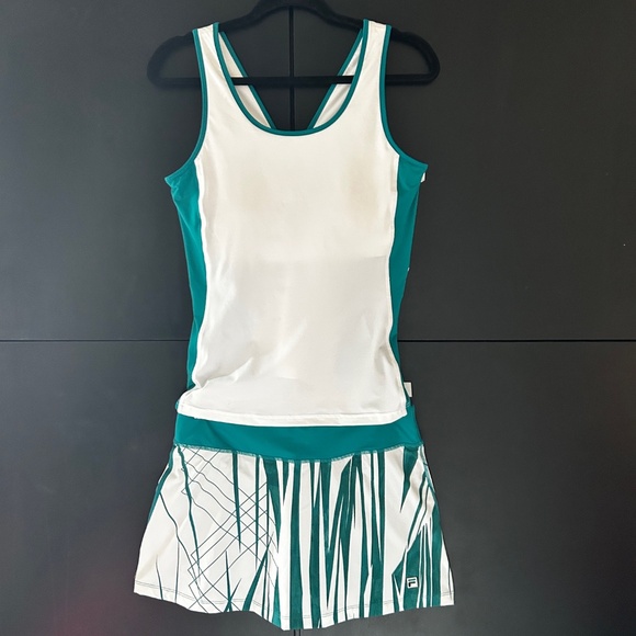 Fila White and Teal Tank Top and Skirt Set  Size Medium - Picture 2 of 4